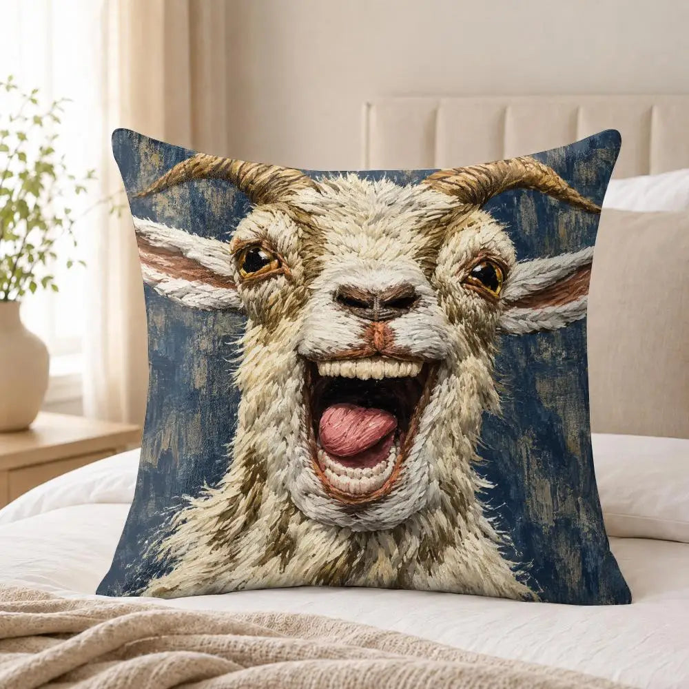 Humorous Goat Face Plush Cushion Cover Soft Short-Pile Pillow Case for Sofa Bed Home Decor