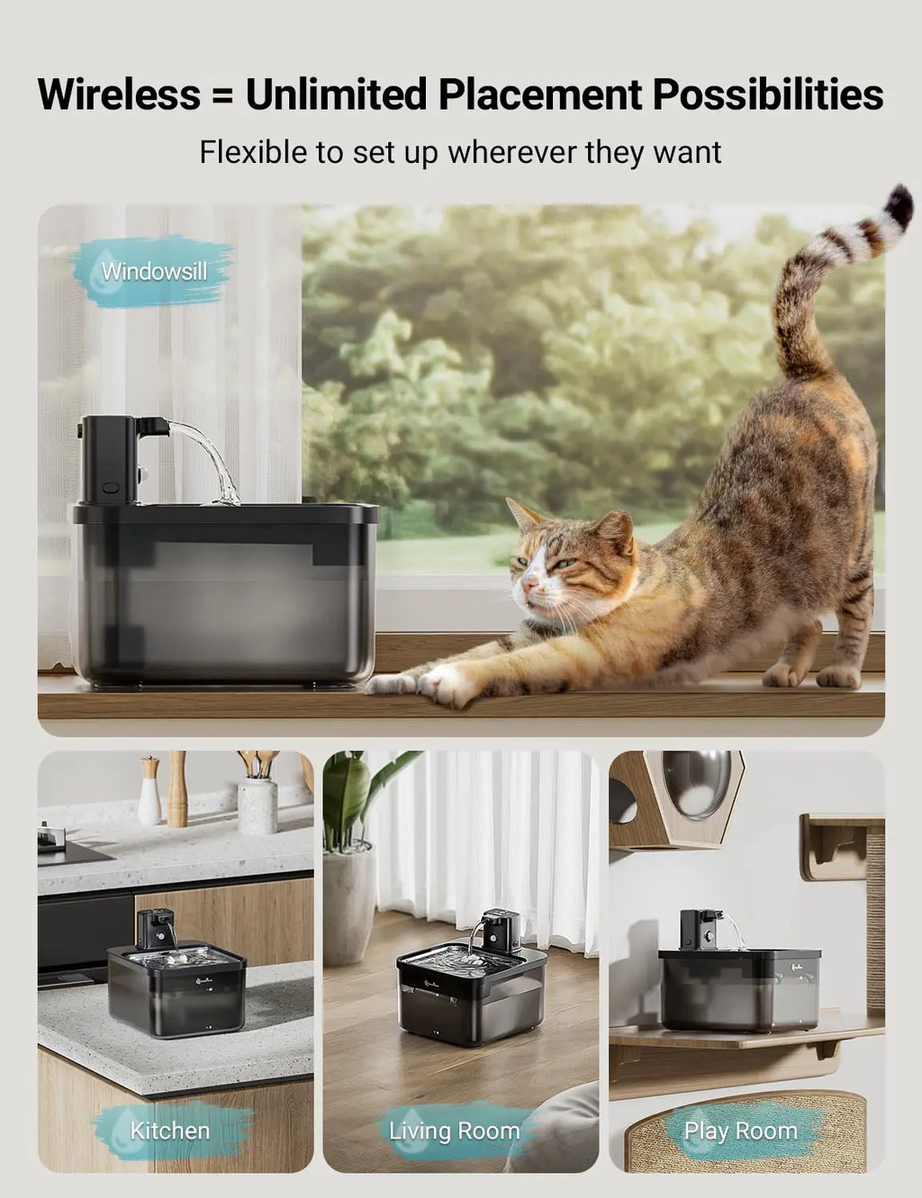 2.5L (84.5 fl oz) Automatic Stainless Steel Cat Water Fountain – Wireless 4000mAh Battery Sensor 2-in-1 Pet Dispenser