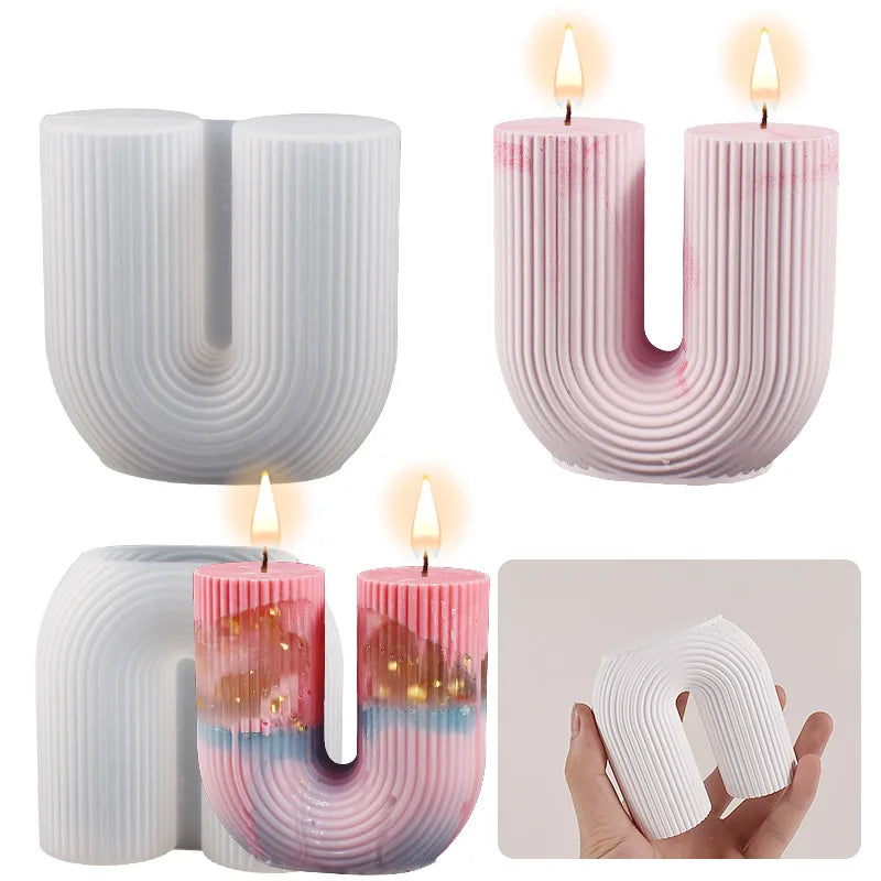 Striped U-Shaped Silicone Candle Mold, Geometric Arch Cylinder 8.5 cm (3.35 in) for DIY Rainbow Scented Candles