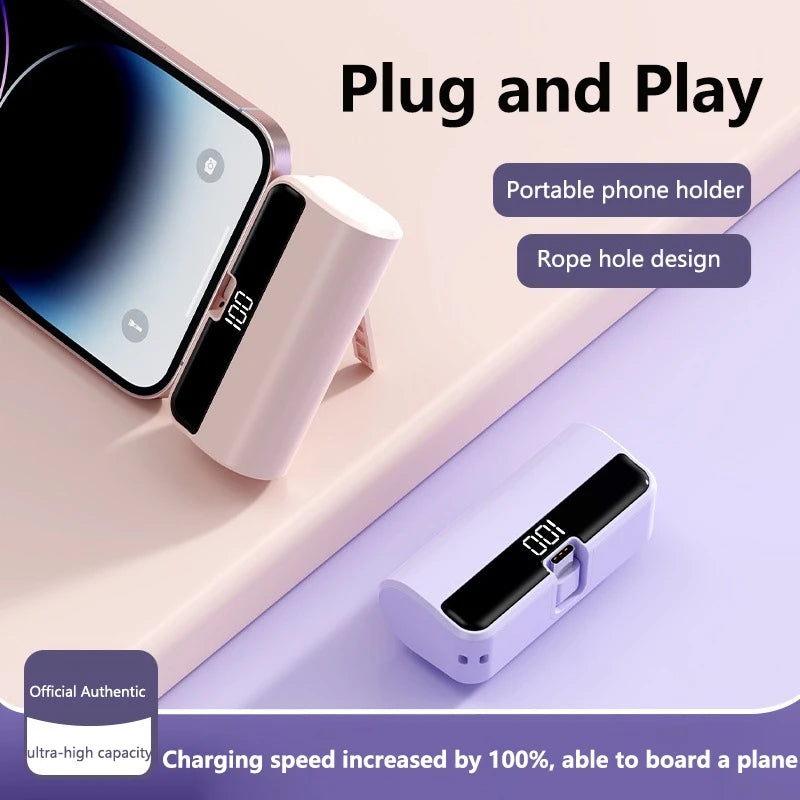 50000mAh Capsule Power Bank – Portable High-Capacity Fast Charger with Built-In Cables & Digital Display for iPhone Samsung Android