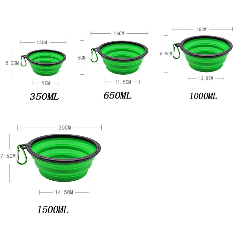 Collapsible Silicone Pet Travel Bowl with Bottle & Carabiner – 2-in-1 Food & Water Dispenser (350/650/1000 ml | 11.8/22/33.8 fl oz)
