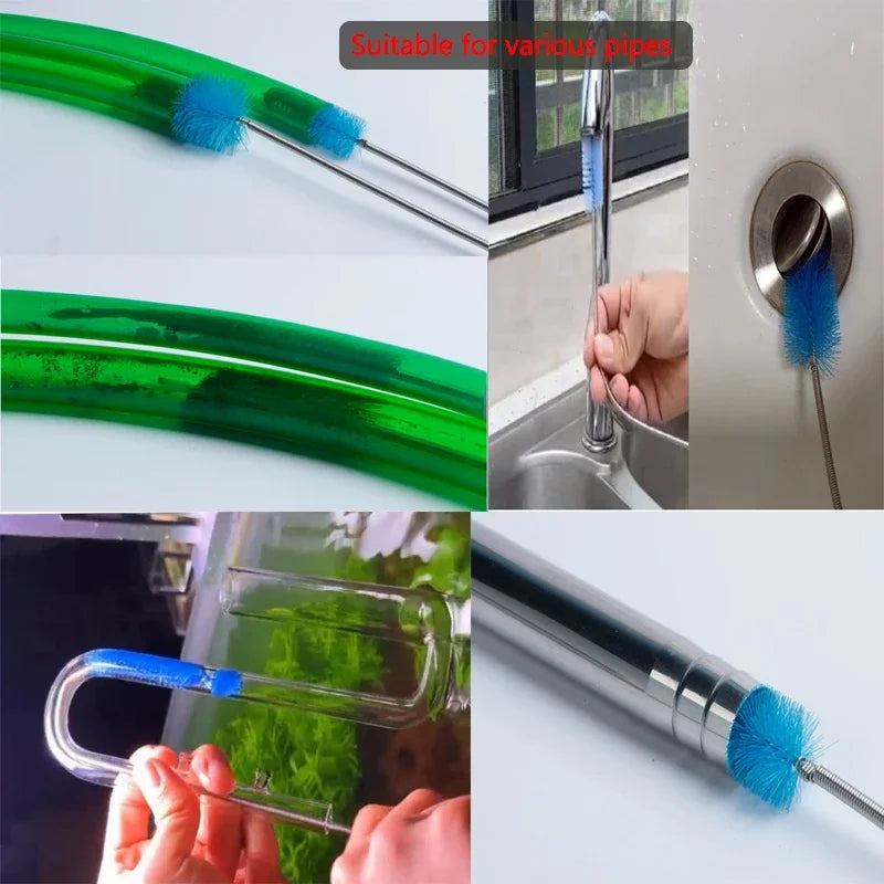 Aquarium Tube Cleaning Brush - Flexible Double-Ended Fish Tank Pipe Cleaner, Stainless Steel Handle with Nylon Bristles, Lengths 12/24/35/61/79 in (30/60/90/155/200 cm)