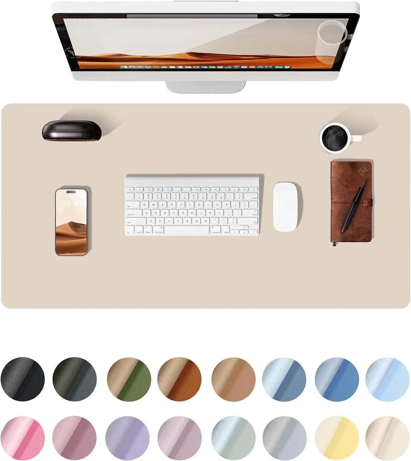 Large PU Leather Desk Pad - Non-Slip Waterproof Office Mouse Pad & Laptop Desk Mat