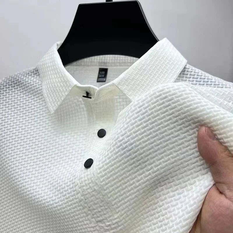 Men's Business Casual Short-Sleeve Polo Shirt - Breathable Bone Flower Summer Top