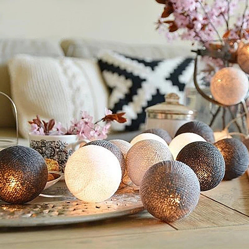 10/20 LED Cotton Ball String Lights - Fairy Garland for Wedding, Party, Garden & Patio (Indoor/Outdoor)