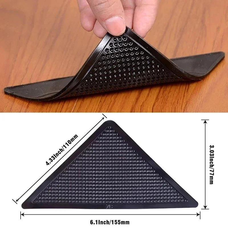 Triangular Rug Grippers 4/8-Pack – Anti-Slip Corner Carpet Pads, Washable Reusable for Tile & Hardwood