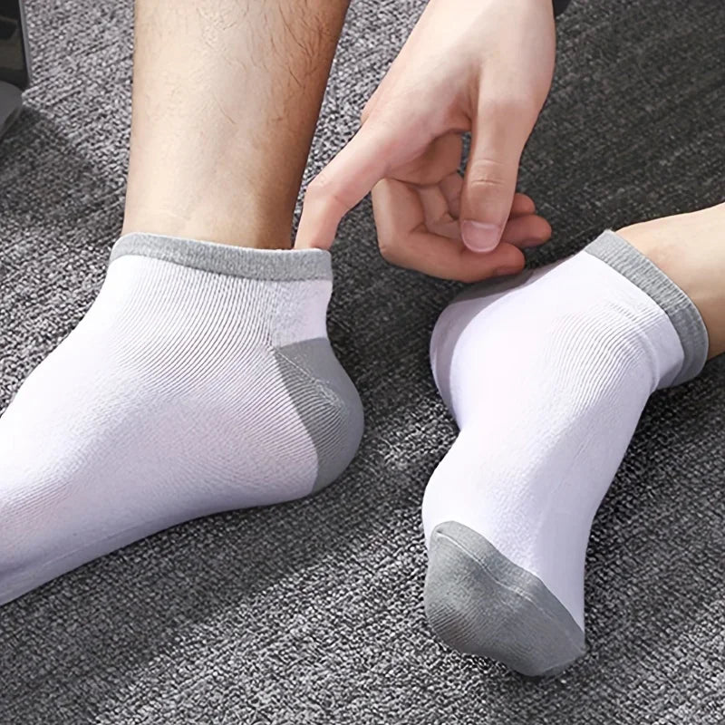 10/20/30-Pack Men's Color Block Boat Socks - Breathable Low-Cut Ankle Socks for Sneakers