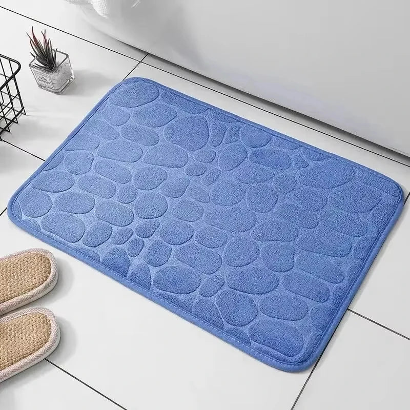 Memory Foam Embossed Velvet Bath Rug – Non-Slip Cobblestone Floor Mat for Bathroom & Living Room (1-Pack)