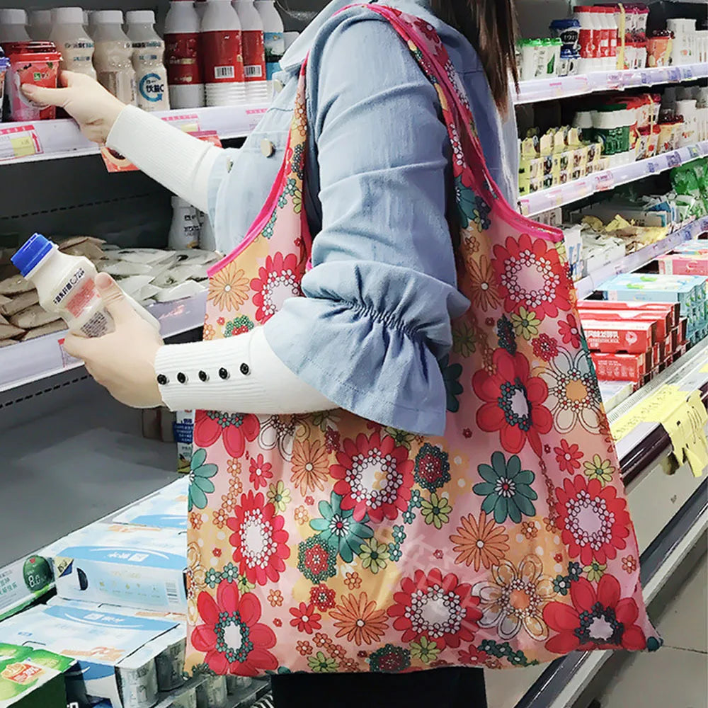 Large Foldable Reusable Shopping Tote Bag, Eco Grocery & Beach Shoulder Bag, Packable Polyester