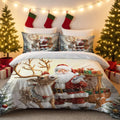 3-Piece Santa Claus Printed Bedding Set – Festive Duvet Cover & Pillowcases, Soft 100% Polyester, Machine Washable, Multiple Sizes (1.0–2.2 m / 3.3–7 ft)