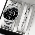 2-Piece Men's Business Quartz Watch and Bracelet Set - Alloy Steel Band, Calendar, Folding Clasp