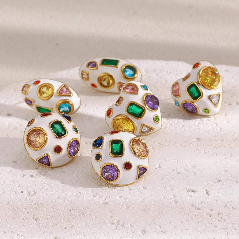 316L Stainless Steel Heart Zircon Stud Earrings - 18K Gold Plated Waterproof Hypoallergenic Women's Party Jewelry