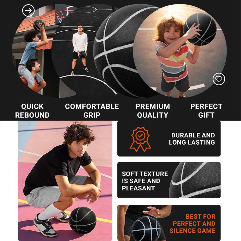 Silent Foam Basketball - Indoor Quiet Dribble Ball, Airless No-Inflate Size 7/6/5 for Men Women Kids