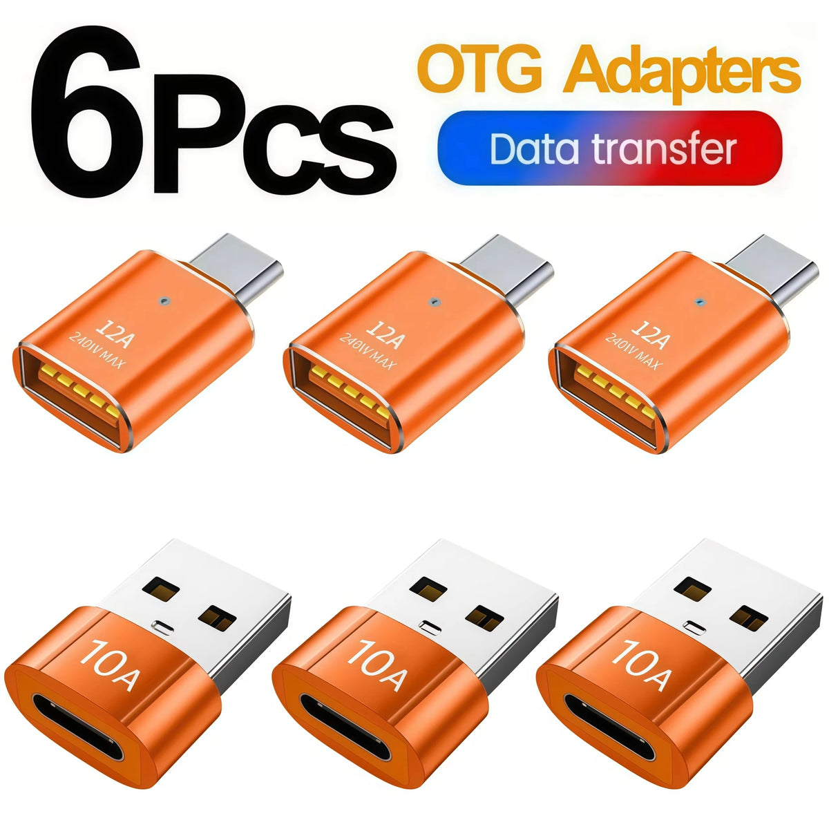 Set of USB OTG adapters in orange color for data transfer