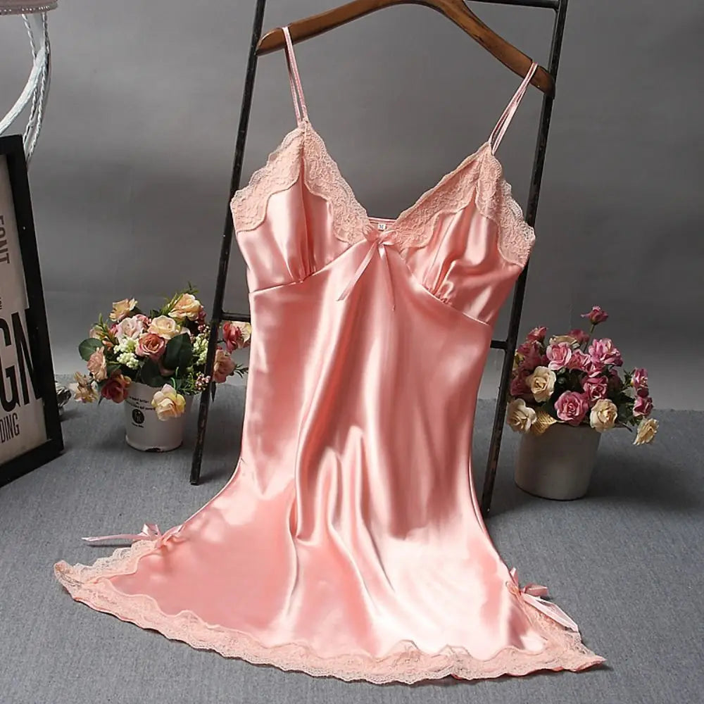 Lace Patchwork Camisole Nightgown – Women's Knee-Length Lace Sleepwear Nightdress