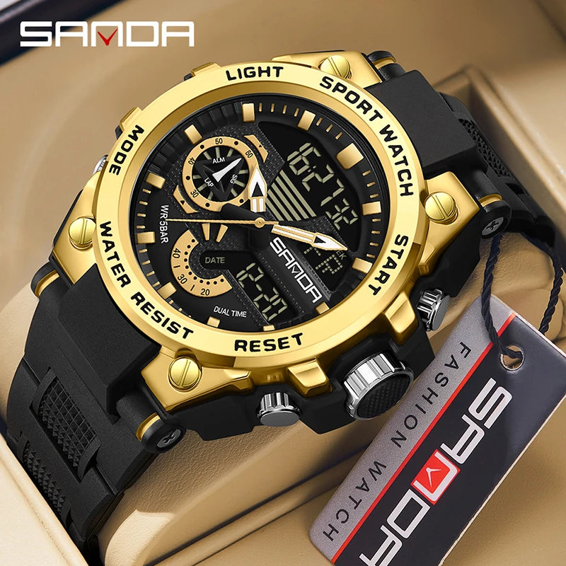 LED Dual Display Men's Digital Sports Watch - Shock Resistant Waterproof Analog-Digital