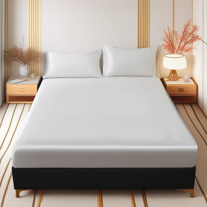 Satin-Feel Fitted Sheet Twin Size (39 x 75 in / 99 x 191 cm) – Breathable Skin-Friendly Polyester Mattress Cover