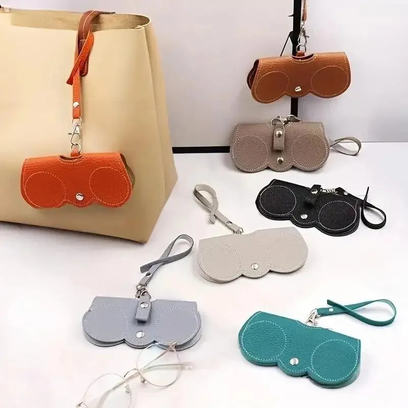 Litchi Embossed PU Leather Sunglasses Case with Hanging Strap Portable Eyewear Pouch for Sunglasses and Reading Glasses