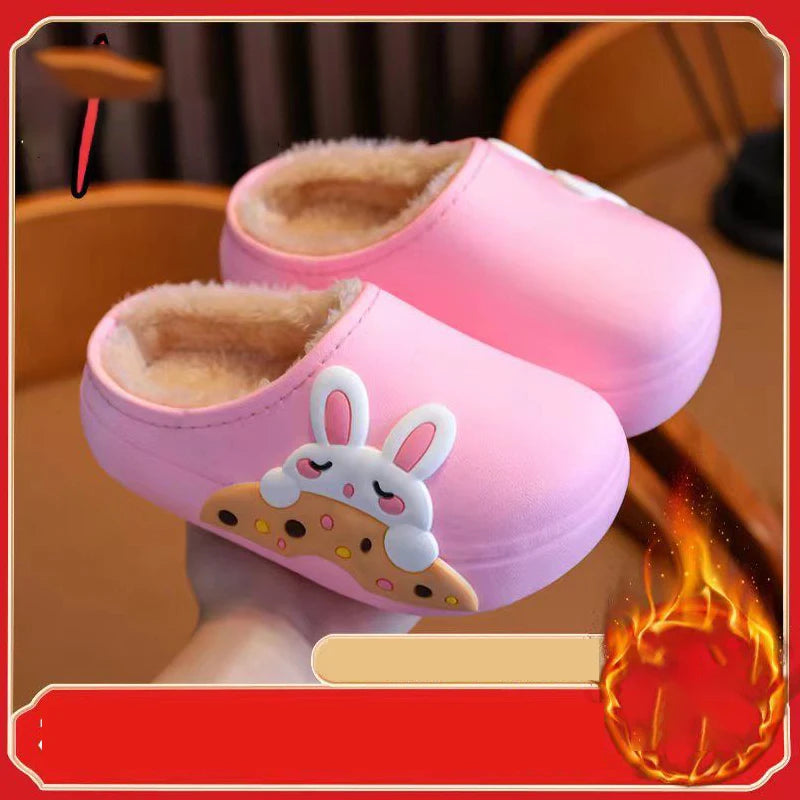Unisex Kids Plush Waterproof Slippers - Thickened Anti-Slip Animal Print Home Slippers for Boys & Girls, Sizes 16–37 (12–22.5 cm / 4.7–8.9 in)