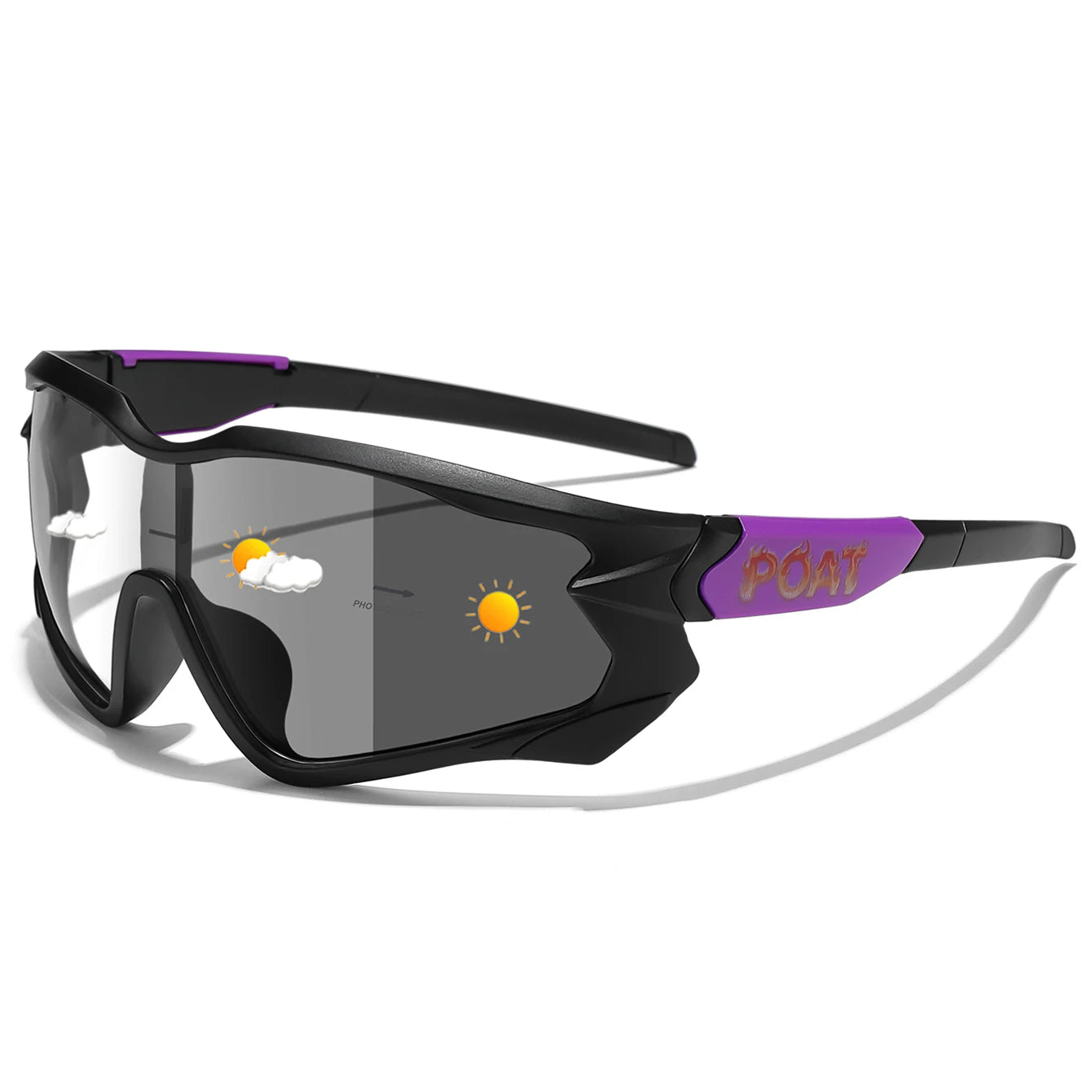 Unisex Photochromic Road Bike Sunglasses - Polycarbonate Lenses, 142 mm (5.6 in) W x 58 mm (2.3 in) H