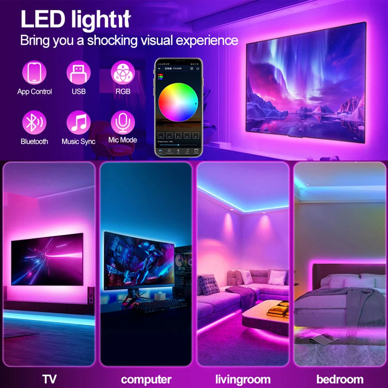 WiFi USB 5050 RGB LED Strip Lights — Flexible RGB Tape for TV & PC Backlight, App & Voice Control, Available 1–20m (3.3–65.6 ft)