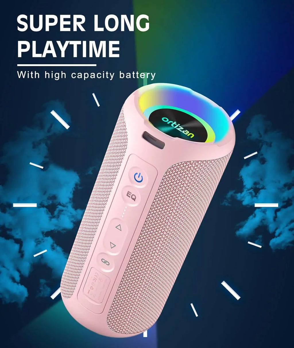 Waterproof 40W Portable Bluetooth Speaker with RGB LED Lights, 30-Hour Playtime, IPX7, TWS