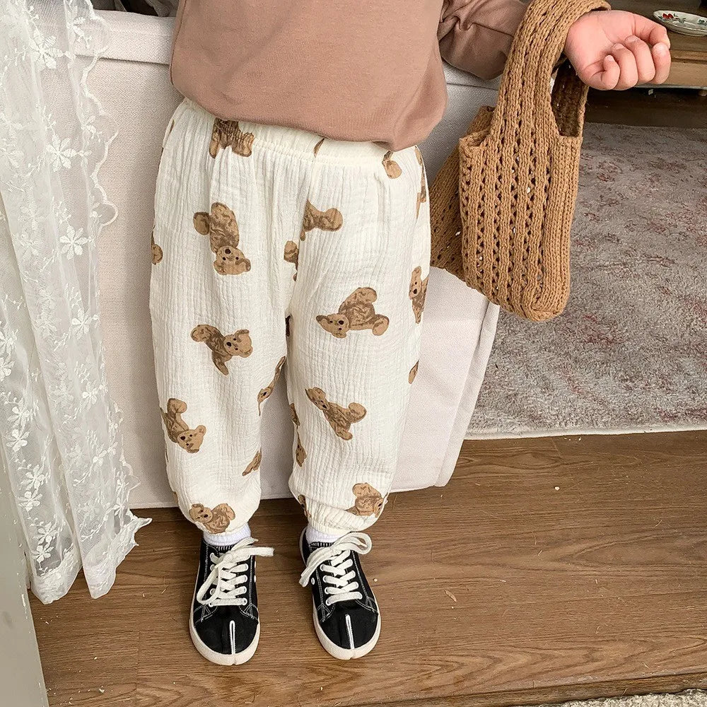 Baby & Toddler Unisex Cotton Harem Pants - Printed Summer Loose Full-Length Trousers (2T-7T / 80-120 cm)