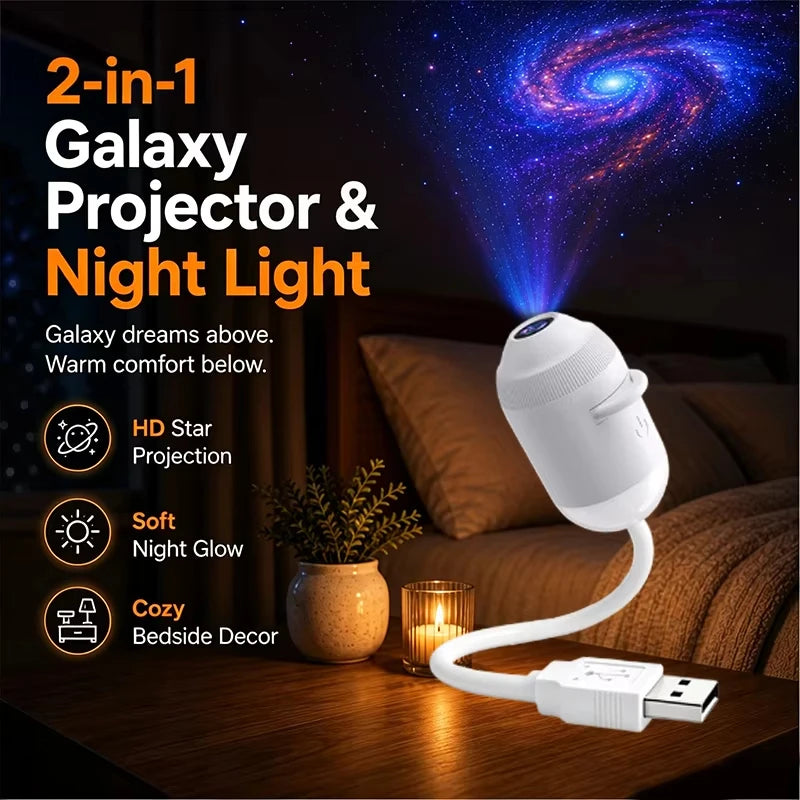 USB Starry Sky Galaxy Projector Lamp – 360° Adjustable Night Light for Bedroom, Home & Car