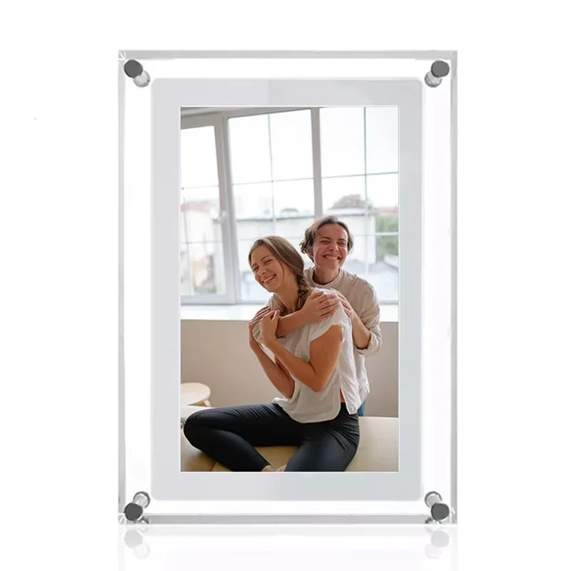 Acrylic Digital Photo Frame 5 in (12.7 cm) / 7 in (17.8 cm) IPS – 1000mAh Rechargeable, Type-C Upload, 2–8GB Memory, Vertical & Horizontal Playback