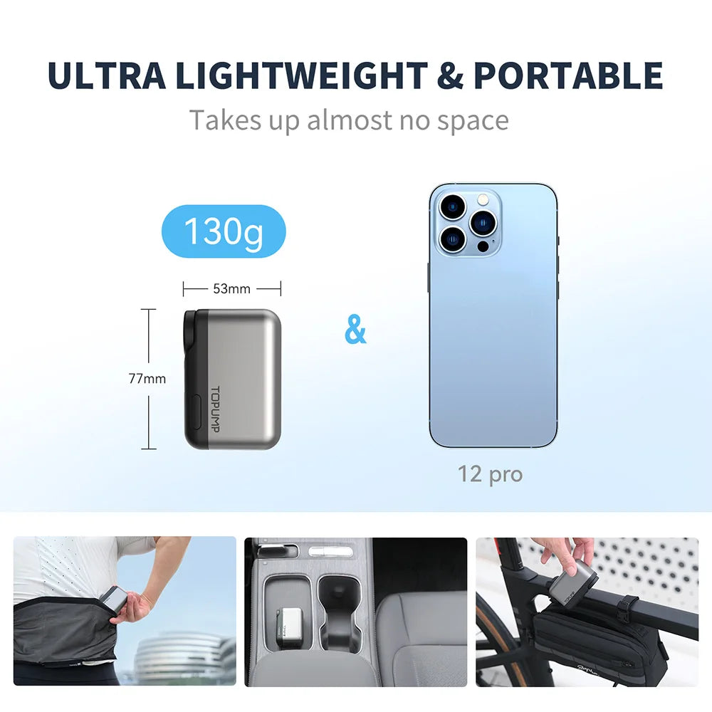 Mini Portable Electric Tire Inflator Pump – Cordless 120 PSI Digital Bike Pump, 450mAh Fast-Charge (Type-C)