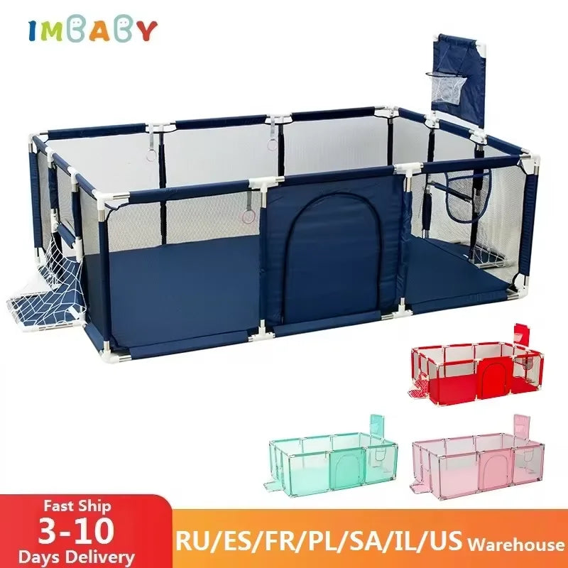 Large Playpen 107 x 235 x 129 cm (42.1 x 92.5 x 50.8 in) Safety Play Yard Indoor Outdoor Toddler Ball Pool & Soft-Padded Kids Play Area, Ages 0–6Y