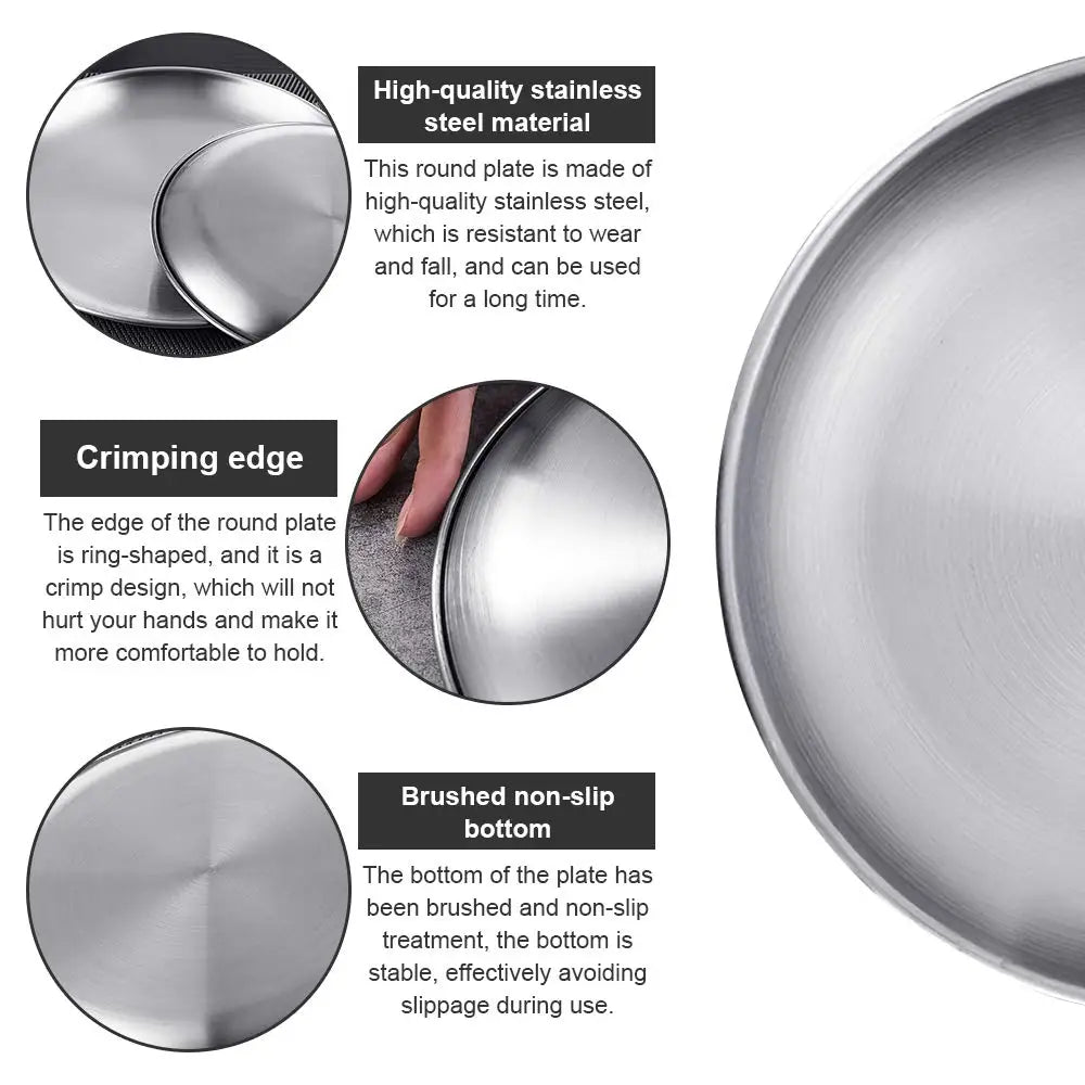8-Inch (20 cm) 304 Stainless Steel Camping Plates 4-Pack, Reusable Dinner & Serving Plates with Cotton Carry Bag for BBQ Picnic Salad