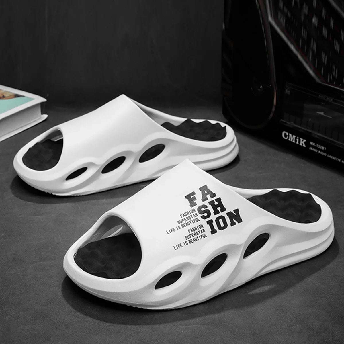 Men's Massage Slide Sandals Thick Sole Non-Slip Indoor Outdoor Shower & Beach Slides