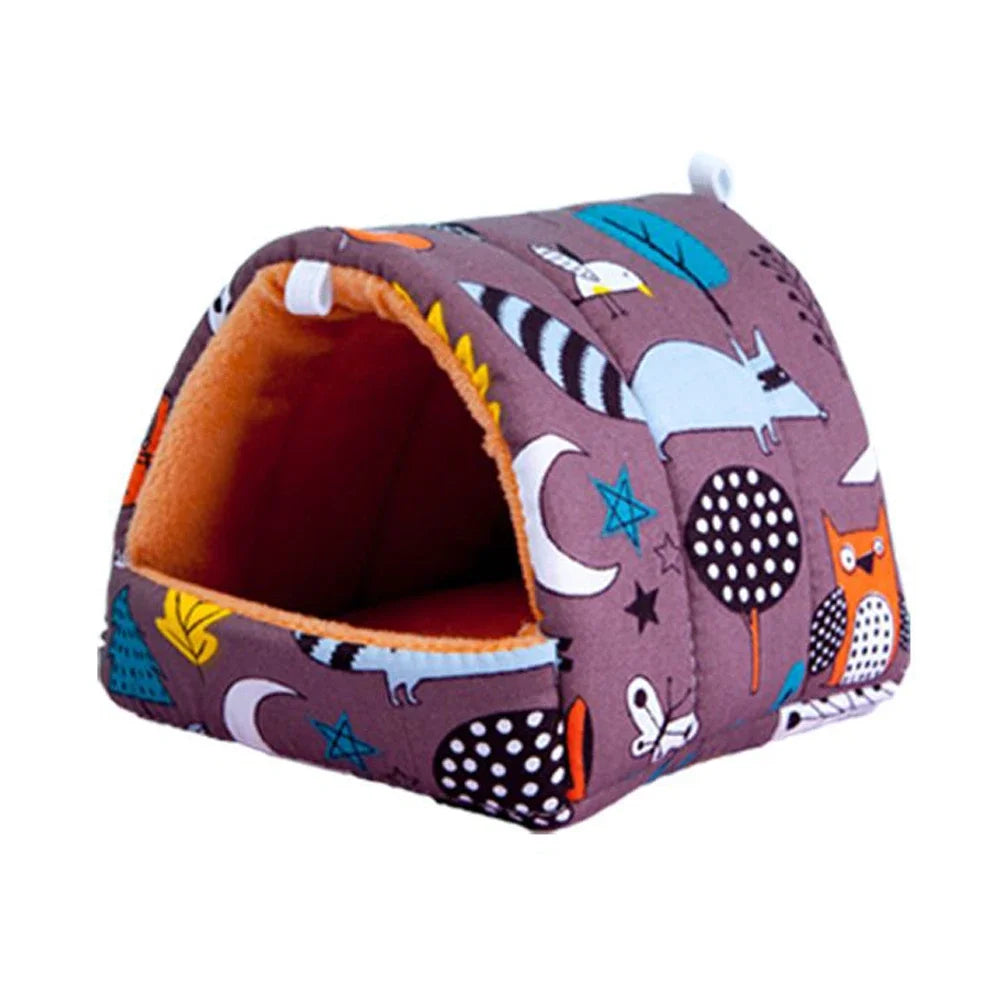 Cute Cartoon Plush Hanging Pet Nest — Warm Small Animal Sleeping Bed for Hamster, Guinea Pig, Rabbit (S/M/L/XL 3.15–7.87 in / 8–20 cm)