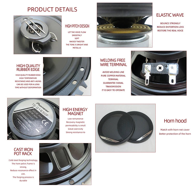Pair 6-Inch (160mm) 3-Way Coaxial Car Speakers — 320W Peak Each, Full-Range HiFi Universal Fit