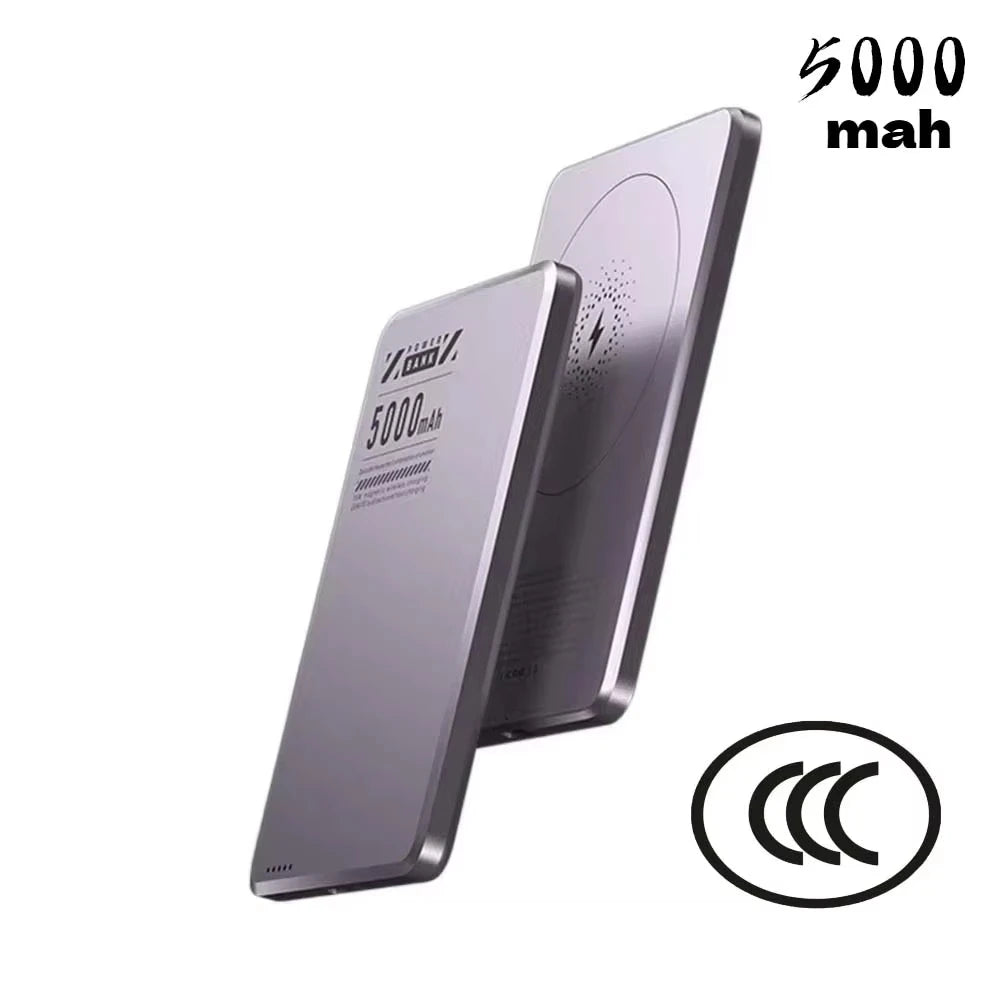 5000mAh Qi2 Wireless Power Bank Ultra Slim Magnetic Back-Clip Fast Charge Portable Battery for Smartphones
