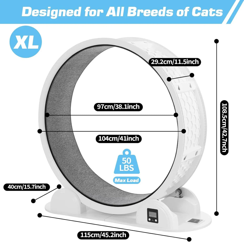 38 in (96 cm) Eco-Friendly Indoor Cat Exercise Wheel Treadmill with Built-In Pedometer — Fast 10-Min Install, 50 lb (23 kg) Capacity