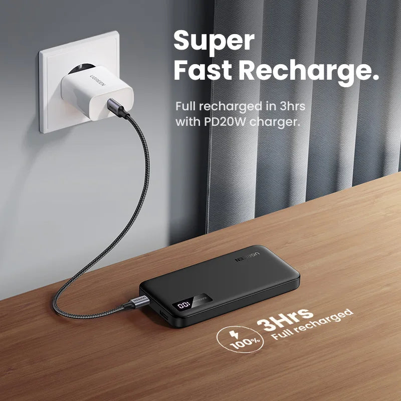 10000mAh PD 20W Portable Power Bank 22.5W USB-A Fast Charge USB-C External Battery for Smartphones
