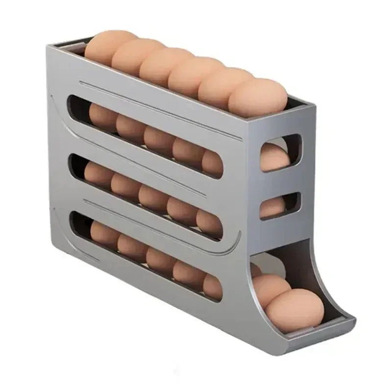 30-Egg Refrigerator Organizer - Stackable Plastic Egg Storage Box with Automatic Roller