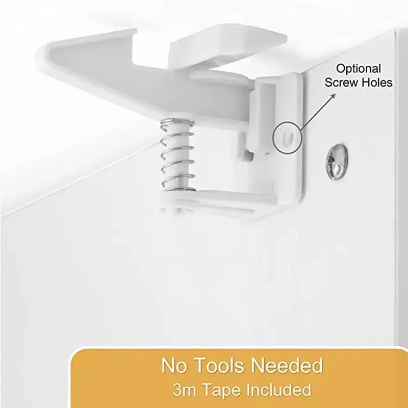 10-Pack Invisible Baby Cabinet Locks – No-Drill Adhesive Child Safety Locks for Drawers & Cabinets, White