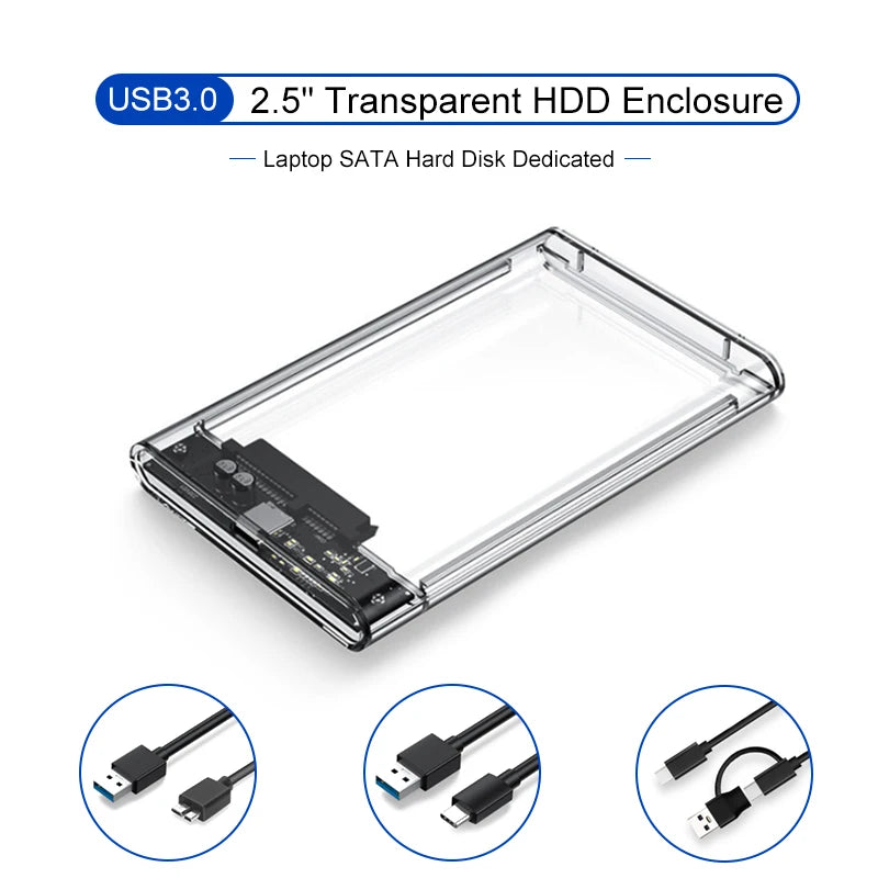 USB 3.0 2.5-Inch (63.5 mm) SATA HDD/SSD Enclosure — Up to 6TB, 5Gbps, Transparent Case, Plug & Play