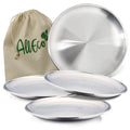8-Inch (20 cm) 304 Stainless Steel Camping Plates 4-Pack, Reusable Dinner & Serving Plates with Cotton Carry Bag for BBQ Picnic Salad