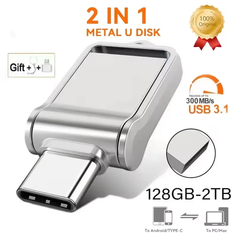 USB 3.2 High-Speed Dual-Interface Flash Drive (Type-C & USB-A Compatible) — 128GB 256GB 512GB 1TB 2TB