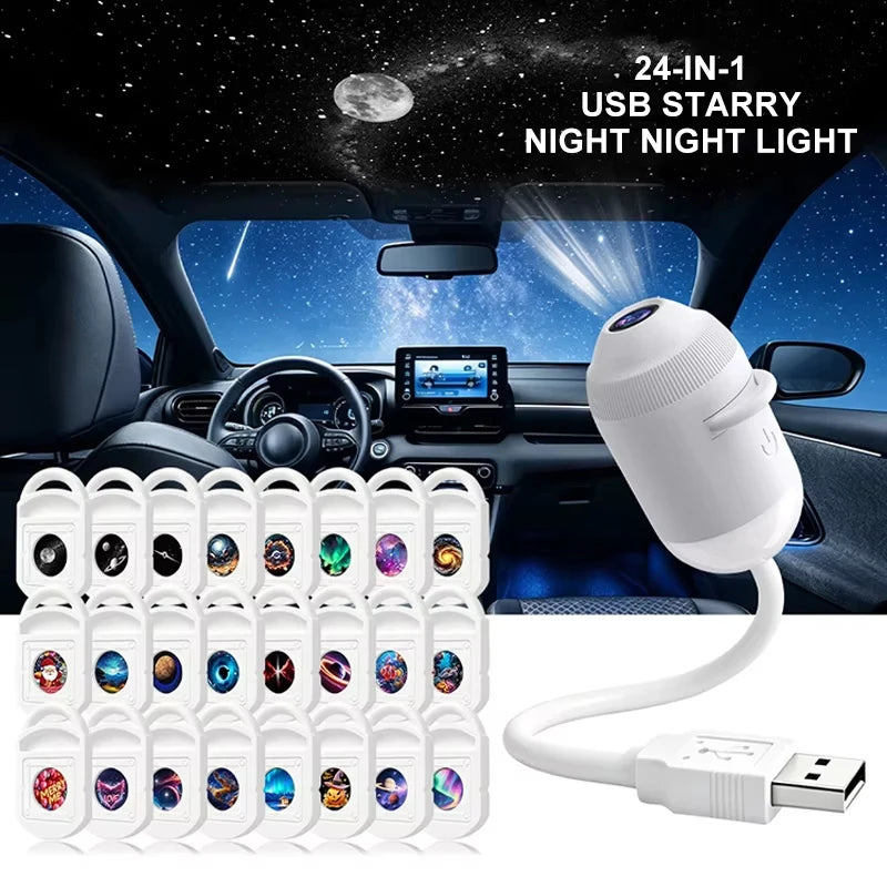 USB Starry Sky Galaxy Projector Lamp – 360° Adjustable Night Light for Bedroom, Home & Car