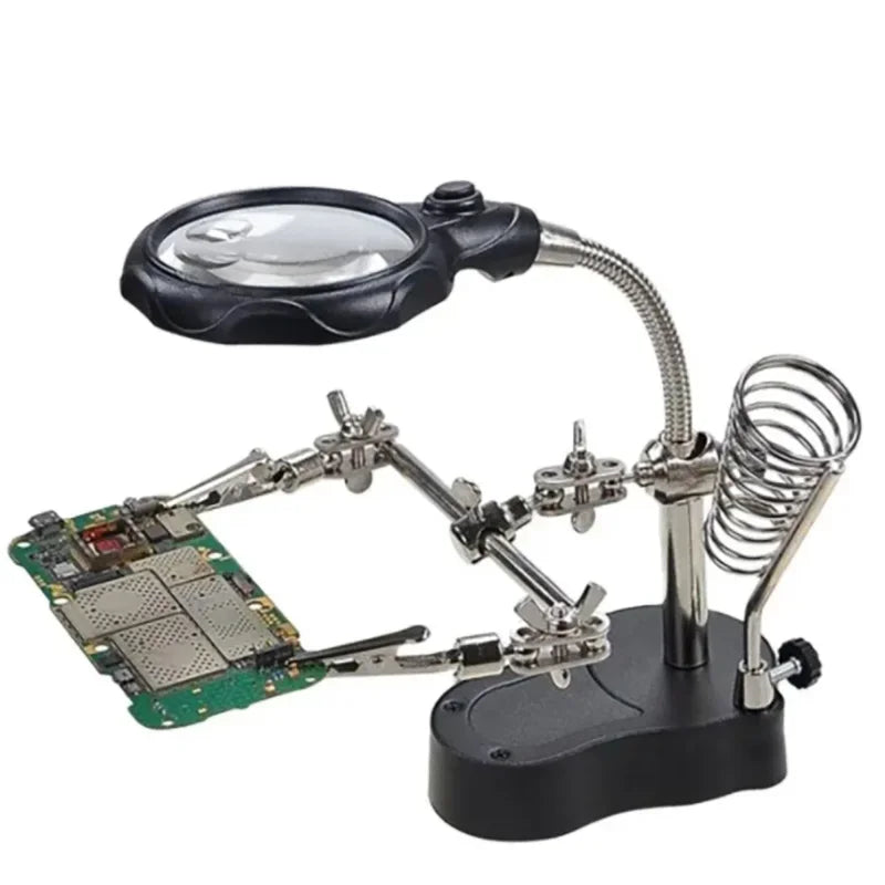 LED Clip Helping Hand Magnifier 3.5x/12x for Soldering, PCB Repair & Soldering Iron Stand