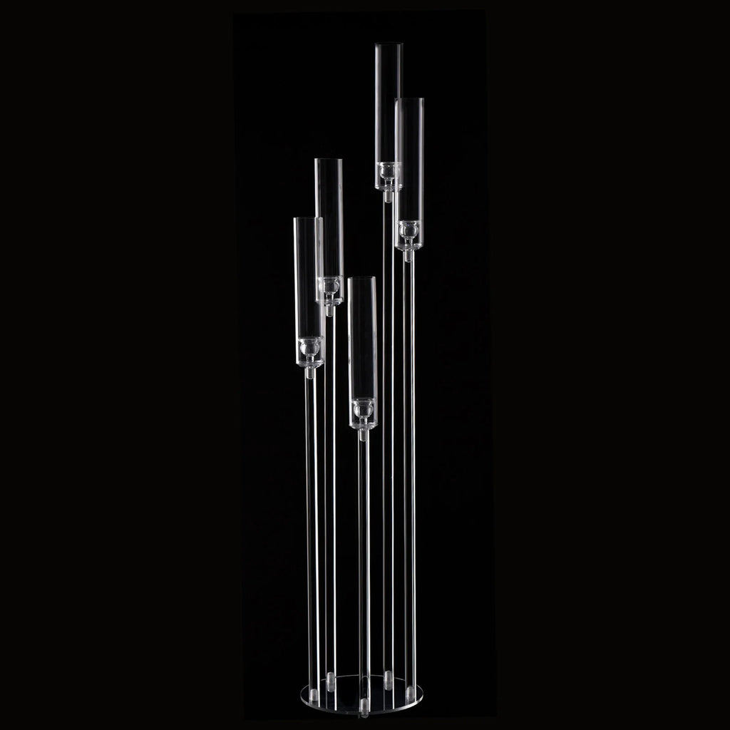 10-Pack Clear Acrylic 5-Arm Floor Candelabra 45.7in (116cm) – Wedding Table & Ceremony Centerpiece Candlestick Holder (LED Taper Compatible)