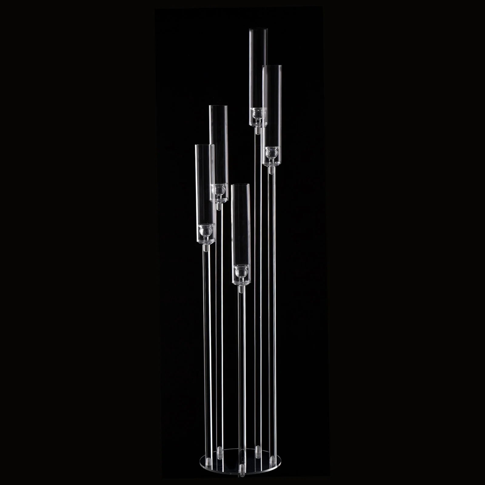 10-Pack Clear Acrylic 5-Arm Floor Candelabra 45.7in (116cm) – Wedding Table & Ceremony Centerpiece Candlestick Holder (LED Taper Compatible)
