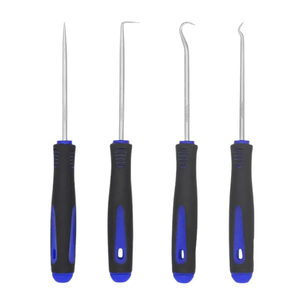 4-Piece Car Oil Seal Hook Tool Set - O-Ring Gasket Puller & Hose Remover, Blue TPR Handles, 165mm (6.5 in) & 240mm (9.45 in)