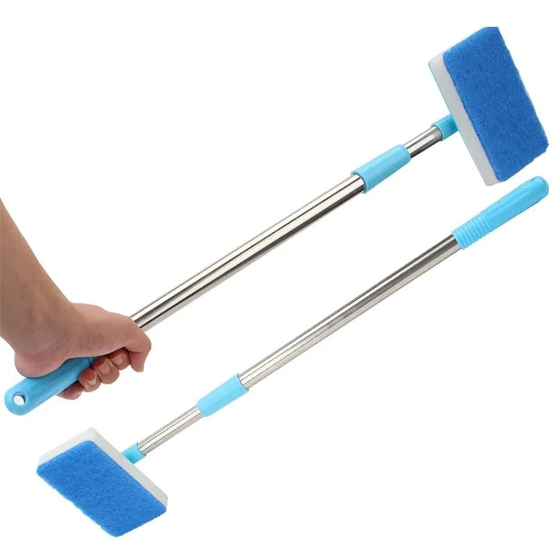 Telescopic Aquarium Algae Scrubber 180° Adjustable Double-Sided Sponge Brush for Fish Tanks & Glass, 21.7–37.4 in (55–95 cm)