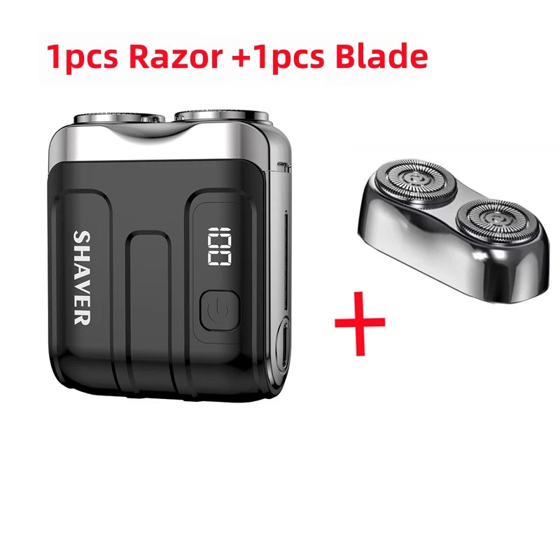 Mini Rechargeable Electric Shaver – Digital Display Dual Rotary Blades & Trimmer, Waterproof Travel Shaver (60 Min Run Time)